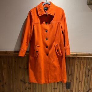 Lands End Wool Cashmere Blend Long Peacoat Sz 18W Orange Winter Quiet Luxury